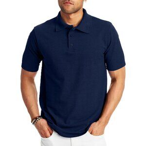 💫 Men Blue X-Temp Short Sleeve Polo Midweight Ribbed Stay-Flat Collar Shirt